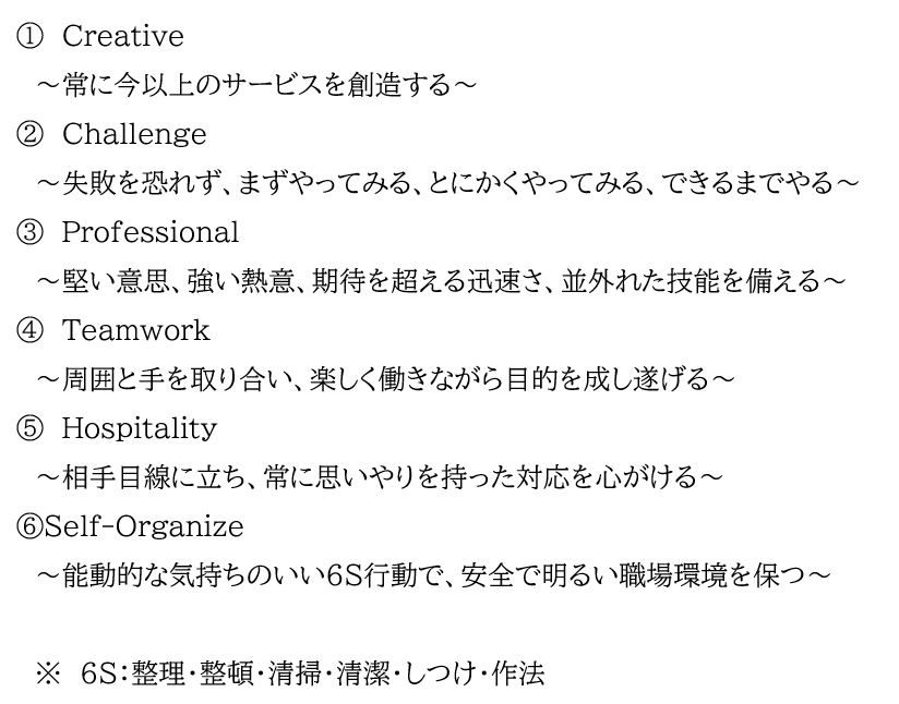 行動規範：DAISAN SIX VALUE